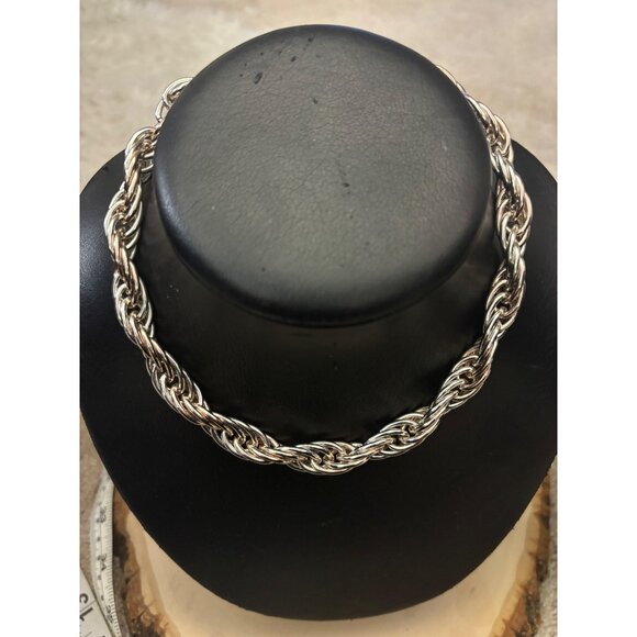 Trifari Braided Rope Chain Necklace Made France Silver-Toned Statement Vintage - Picture 5 of 13
